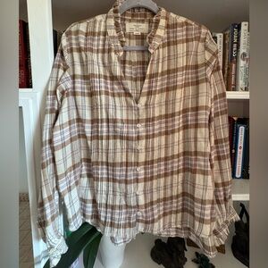 Trovata Birds of Paradis Plaid Long Sleeve Shirt Sz Large
